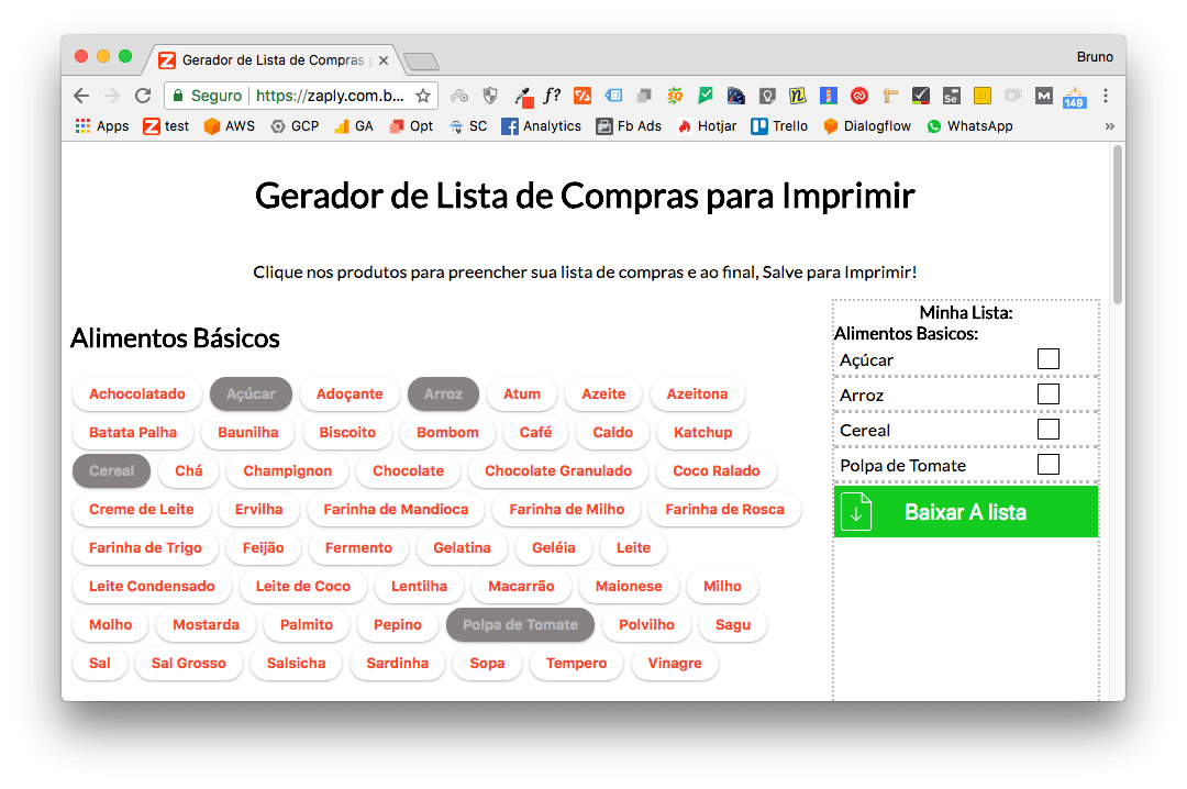 lista de compra de supermercado